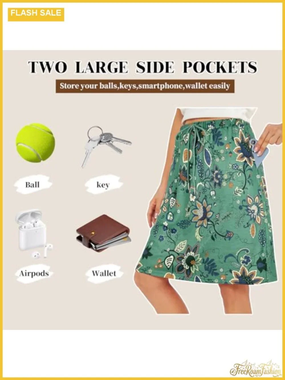 Women's Skort with Pockets Knee Length Athletic Drawstring High Waist
